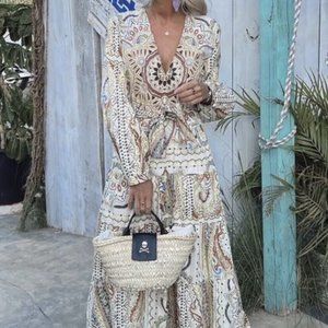 Zara Summer 2022 Printed Midi Dress With Ruffled hem Size L BNWT Brand New